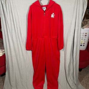 Juicy Couture Red Velour Hooded Long Sleeve Zip Front Jumpsuit Onesie size XL